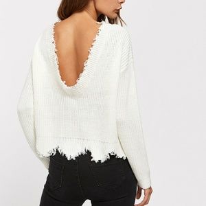 NEW!!! White Low Back Scalloped Raw Edge Sweater